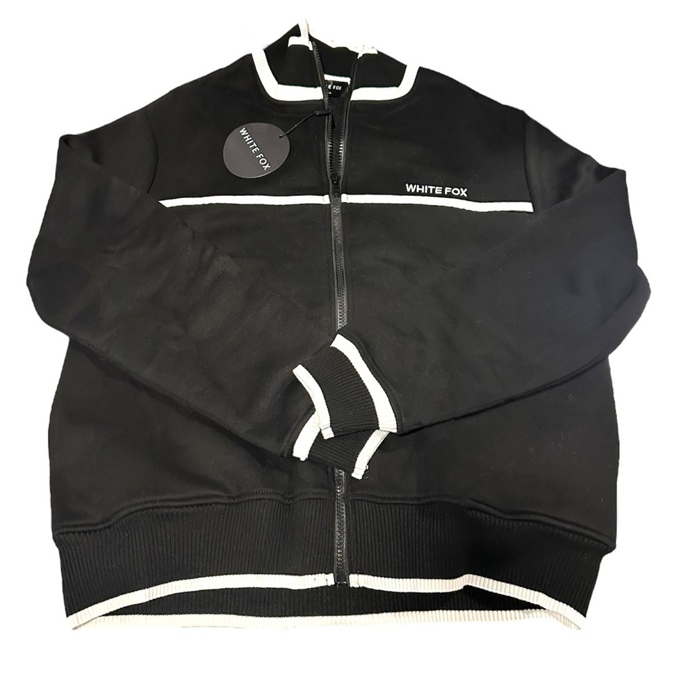 NWT WHITE FOX sign me up zip front sweater black and white - Picture 2 of 2